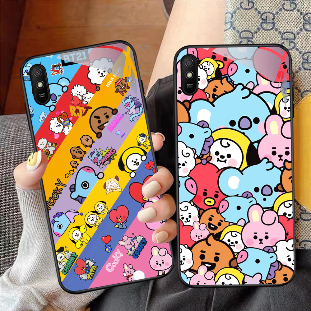 NC-14 BTS Kaca Glass Case Untuk Xiaomi Redmi 9A 9i 7 Note 7 Pro