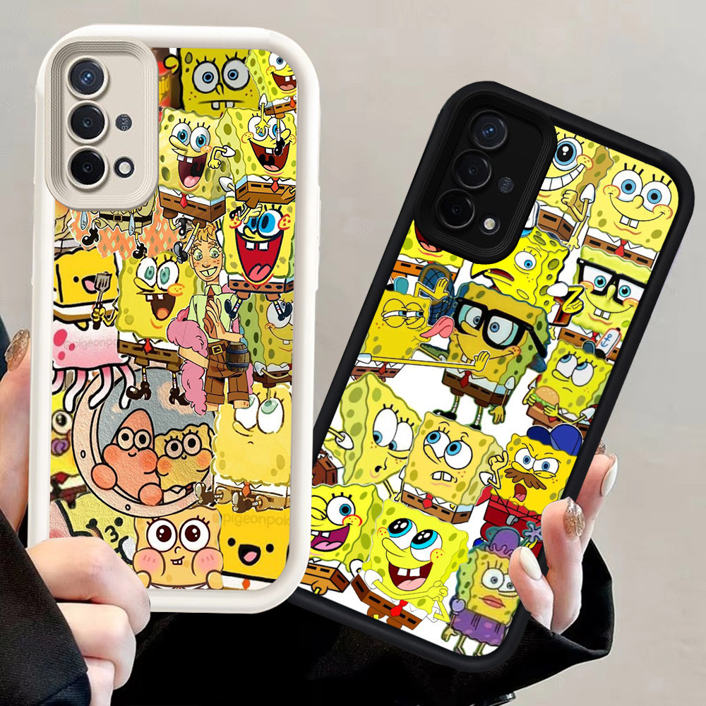 N100 spongebob Silikon hitam putih Casing untuk OPPO F19 A74 A95 A55 F19S Case