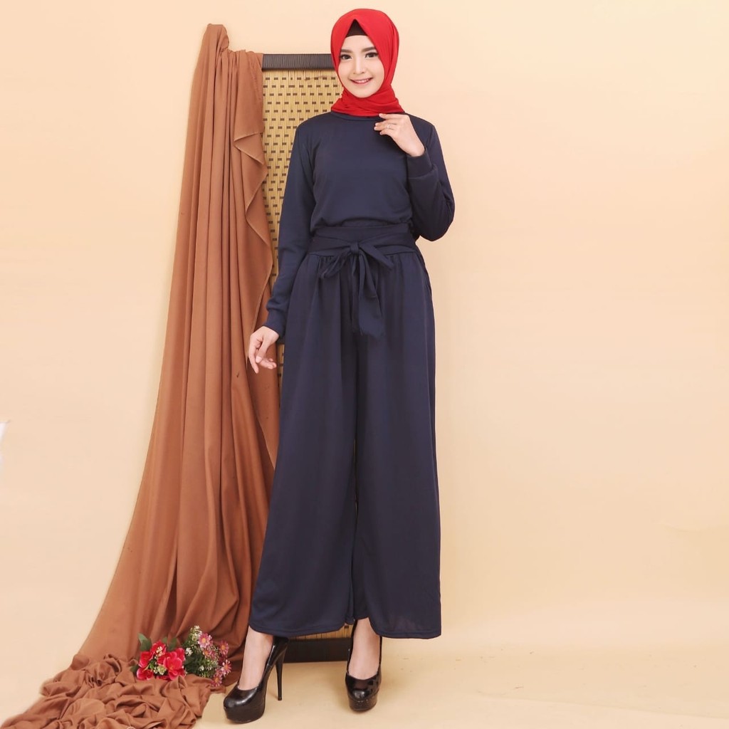 MJ Set 3In1 Hijab Blouse Celana Kulot Phasmina Setelan Formal Fitri Babyterry L XL Setelan Santai H