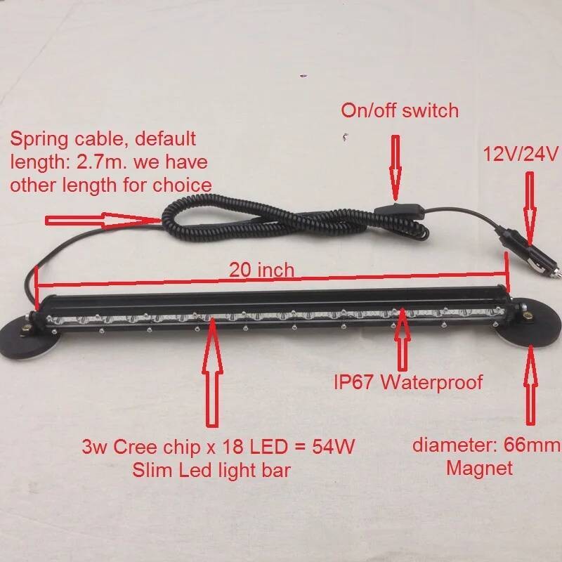 Lampu Bar LED Slim 20" Magnetik Portabel Spotlight Mobil Lampu Sorot/Lampu Banjir Lampu Kabut Offroa