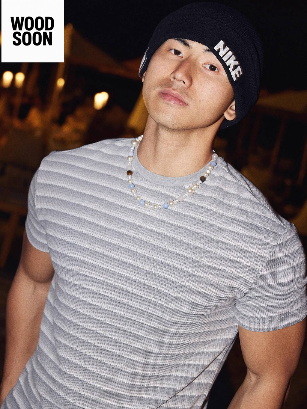 PAPASLILMONSTER Lengan Pendek Bergaris Uang Lama Amerika untuk Pria Kaos Dasar Slim Fit Tekstur Elas