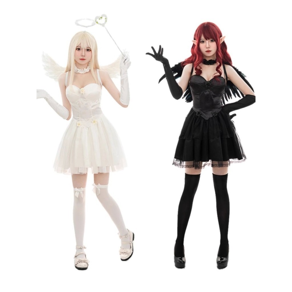 Halloween Black And White Angel Devil Costume Dark Devil Wings Cosplay Adult Pure Desire Dress Suit