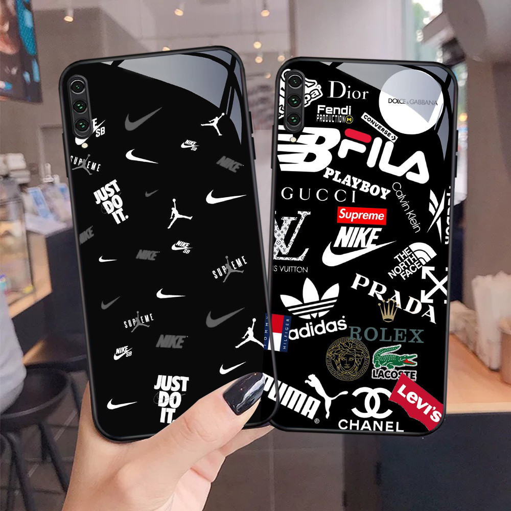 NC-64 Nike Kaca Glass Case Untuk Samsung A50 A70S A70 A10 A02 A7 Note 10 Pro Plus