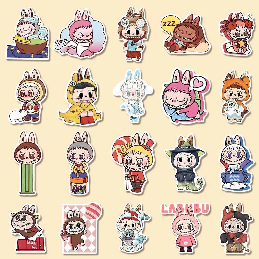 

160 Stiker Labubu Kartun Lucu, Stiker Buku Pegangan Dekoratif Ponsel Bubble Mart Dua Dimensi