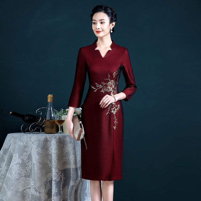 High-end Mother-in-law Wedding Banquet Dress, Autumn Mother's Wedding Banquet Dress, Noble Mother-in