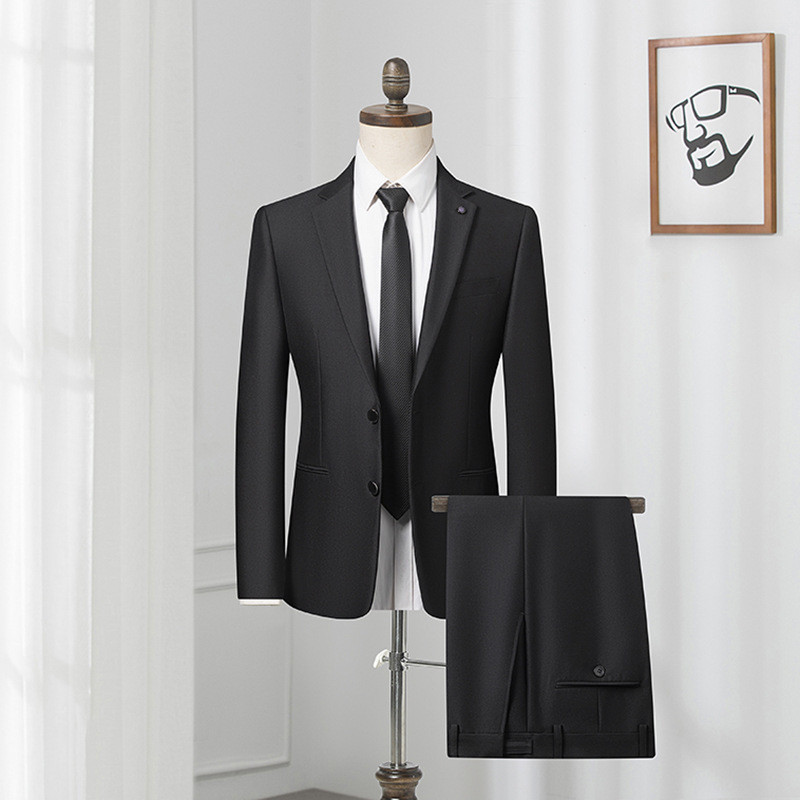 Setelan Jas Pria  Pakaian hitam bisnis biasa dan pengantin pernikahan, formal versi Korea pria, paka