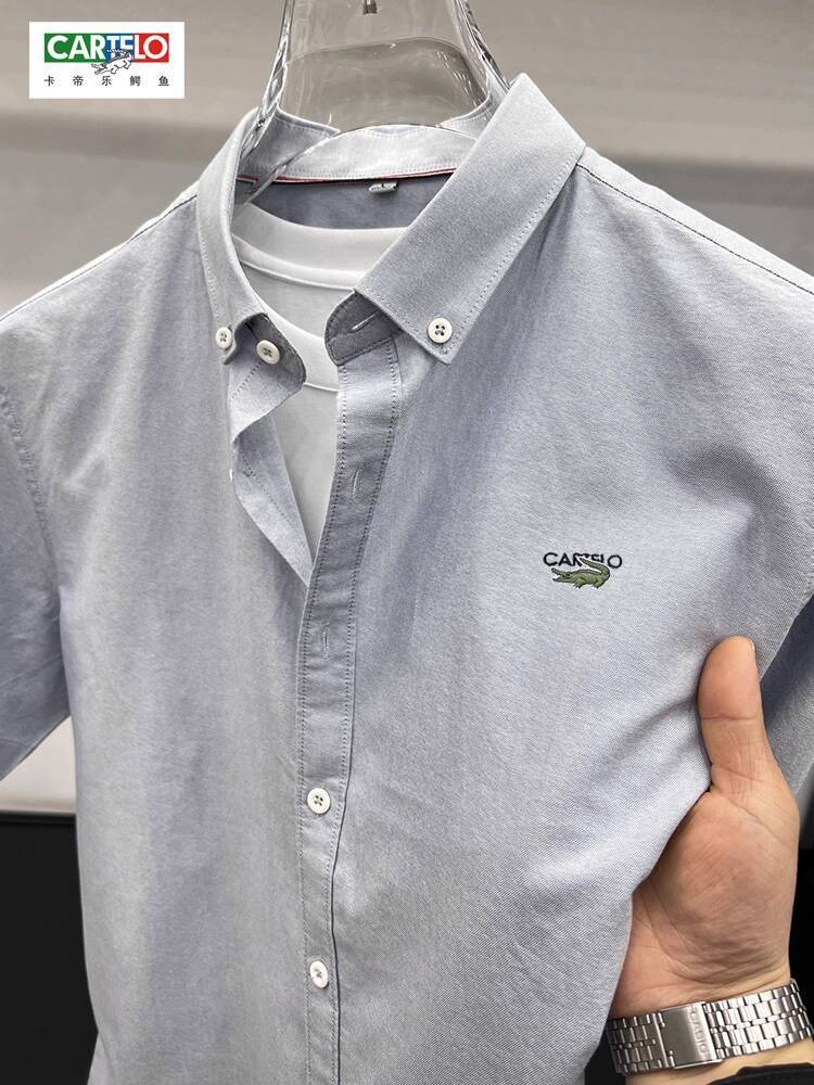 CARTELO Buaya 100% Katun Lengan Pendek Kemeja Santai Musim Panas 2025 untuk Pria Muda dan Paruh Baya