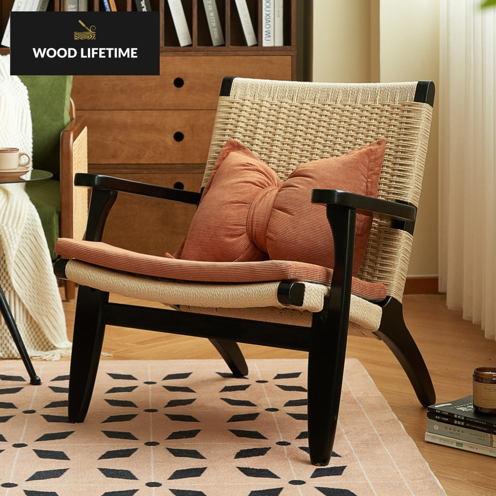 Gaya Perancis satu orang sofa malas, ruang tamu, tali kayu keras rumah tangga dirancang kursi belaka