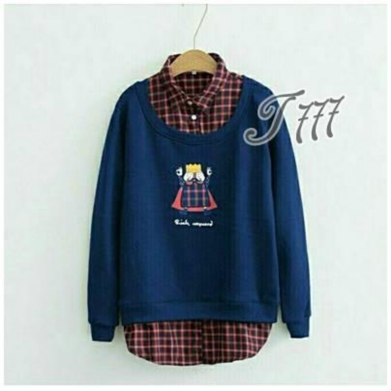 VV.Collection Sweater King Bahan kaos Kombi Kotak Katun Fit to L / Blouse Korea / Sabrina Bagus / S