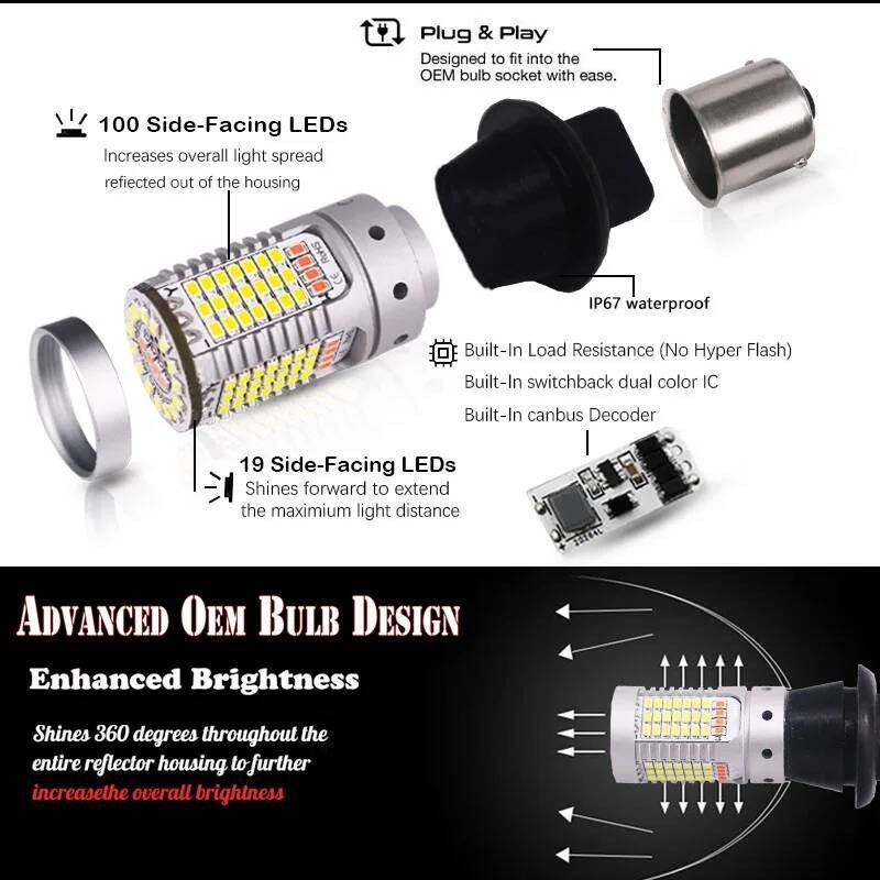 1156 iJDM LED Putih/Merah Dual-Warna Caus P21W BA15S 7506 Bohlam LED untuk Lampu Mundur Mobil & R