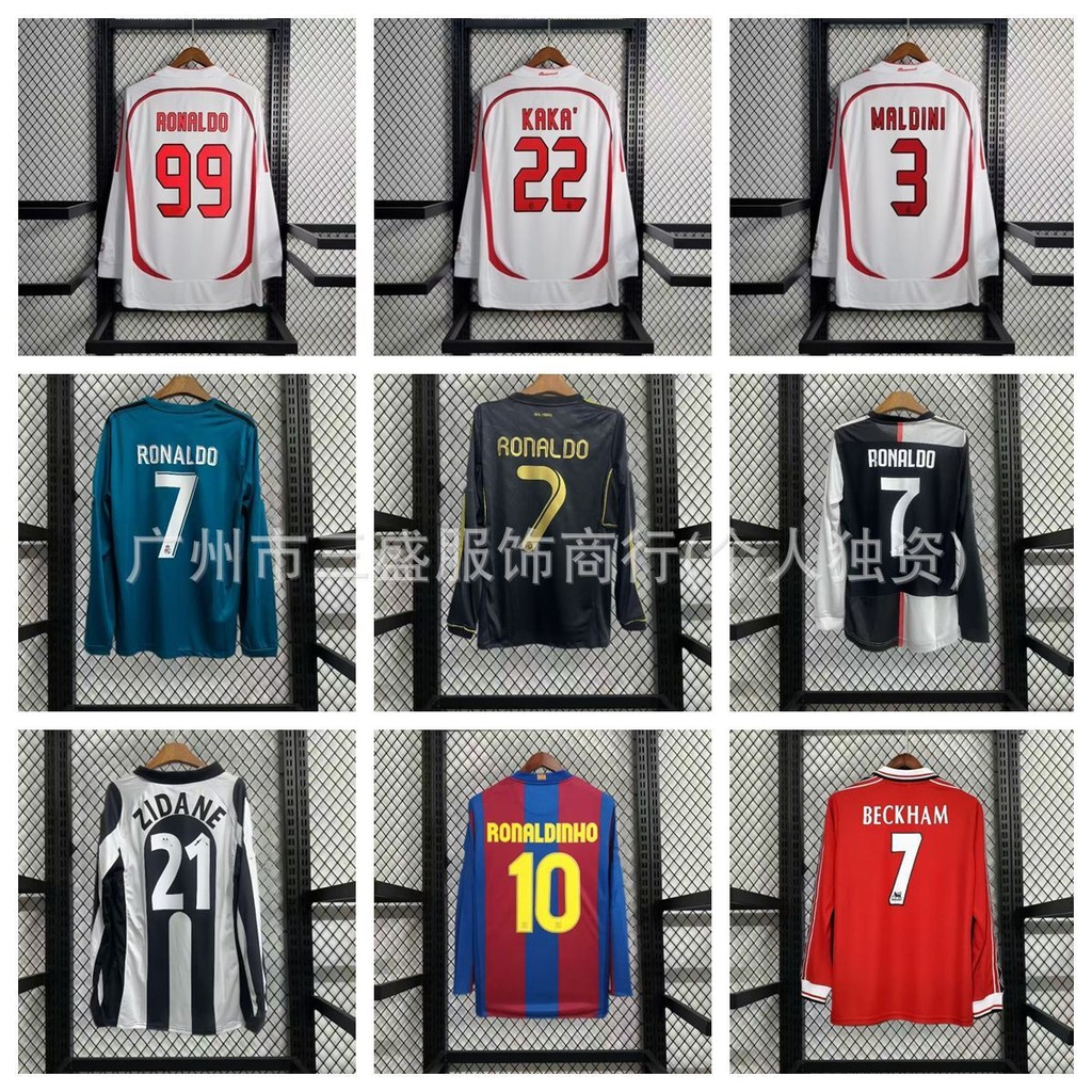 Jersey Sepak Bola Hitam Lengan Panjang Juventus AC22 Kaka Barcelona Ronaldinho Real Madrid No.7 Rona