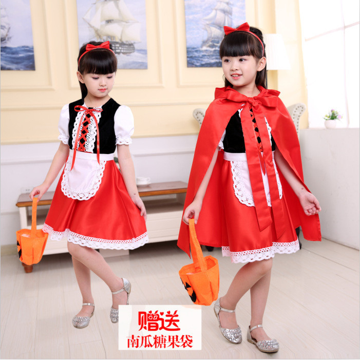 Baju Edisi Natal  Halloween Little Red Riding Hood Performance Princess Dress, Children's Cosplay Pe