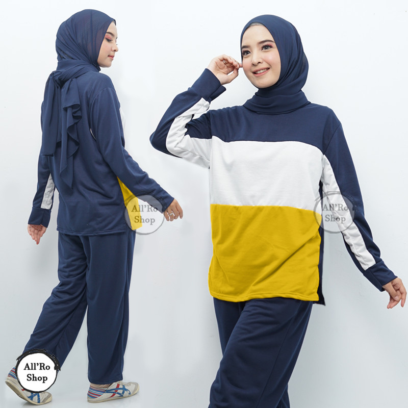 Setelan Olahraga Wanita Baju dan Celana Set Senam Muslim Setcel Zumba Hijab Friendly Lengan Panjang
