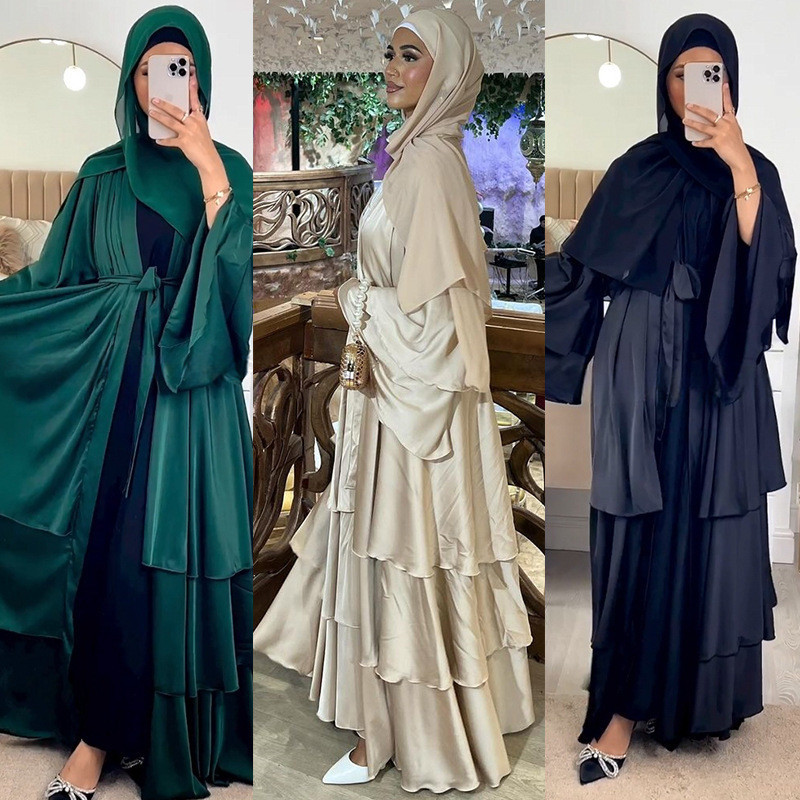 MQ102 Arab Dubai Modern Muslim Fashion Solid Color Robe Abaya Outgoing Cardigan