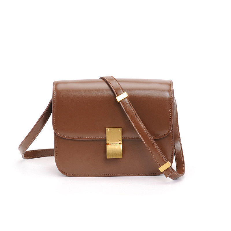 Trendy kotak baru besi buckle coklat tas wanita kulit karmel tofu fashionable