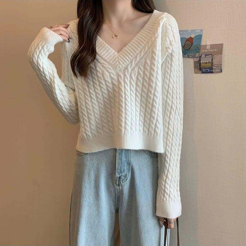 ECLAIRE 003 Blouse Sweater Knit Rajut Vneck Longseleeves Lengan Panjang Braided Kasual Korea Basic