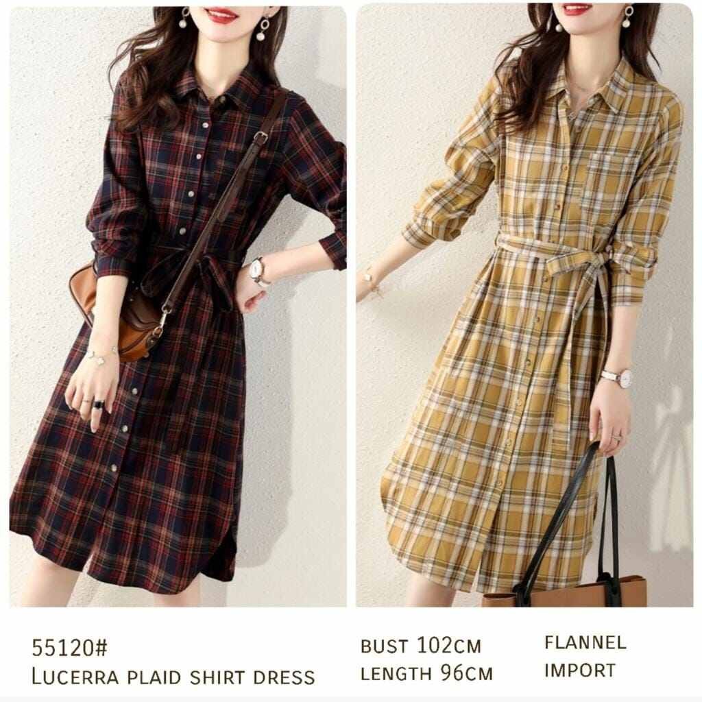 BELIEVE-NEW DRESS KEMEJA KOTAK FLANEL IMPORT LD 102CM E-55120 / DRESS WANITA FLANEL / DRESS KEMEJA