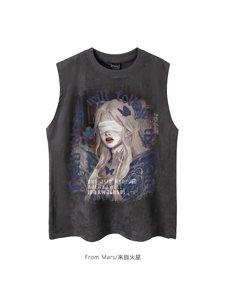 Kaos pria  Dari Mars Butterfly Girls 'Trendy Brand High Street menuntut figure graffiti vest casual 