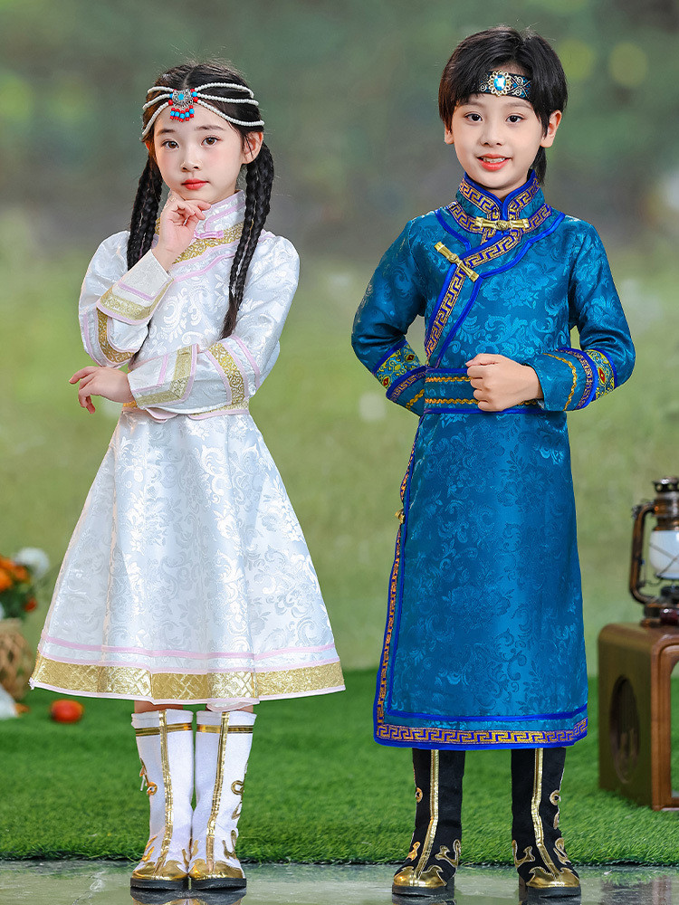 11 ta baru untuk anak laki laki dan perempuan  Mongolia tradisional  kostum pertunjukan minoritas et