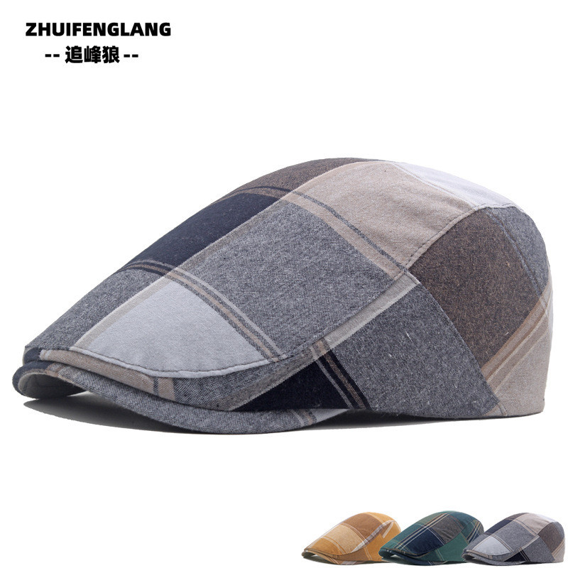 Topi Baret Sutradara Tipis Pria Katun Kotak-Kotak Gaya Inggris Duckbill Matahari Outdoor Topi Newsbo