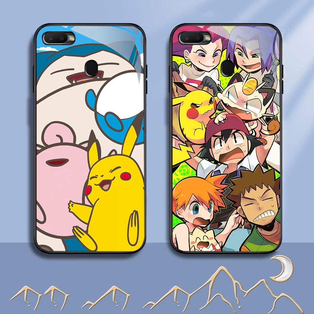 NC-70 Pokemon Kaca Glass Case Untuk OPPO A7 A12 A12S A11K A5S F9 F7 F5 Realme 2 Pro