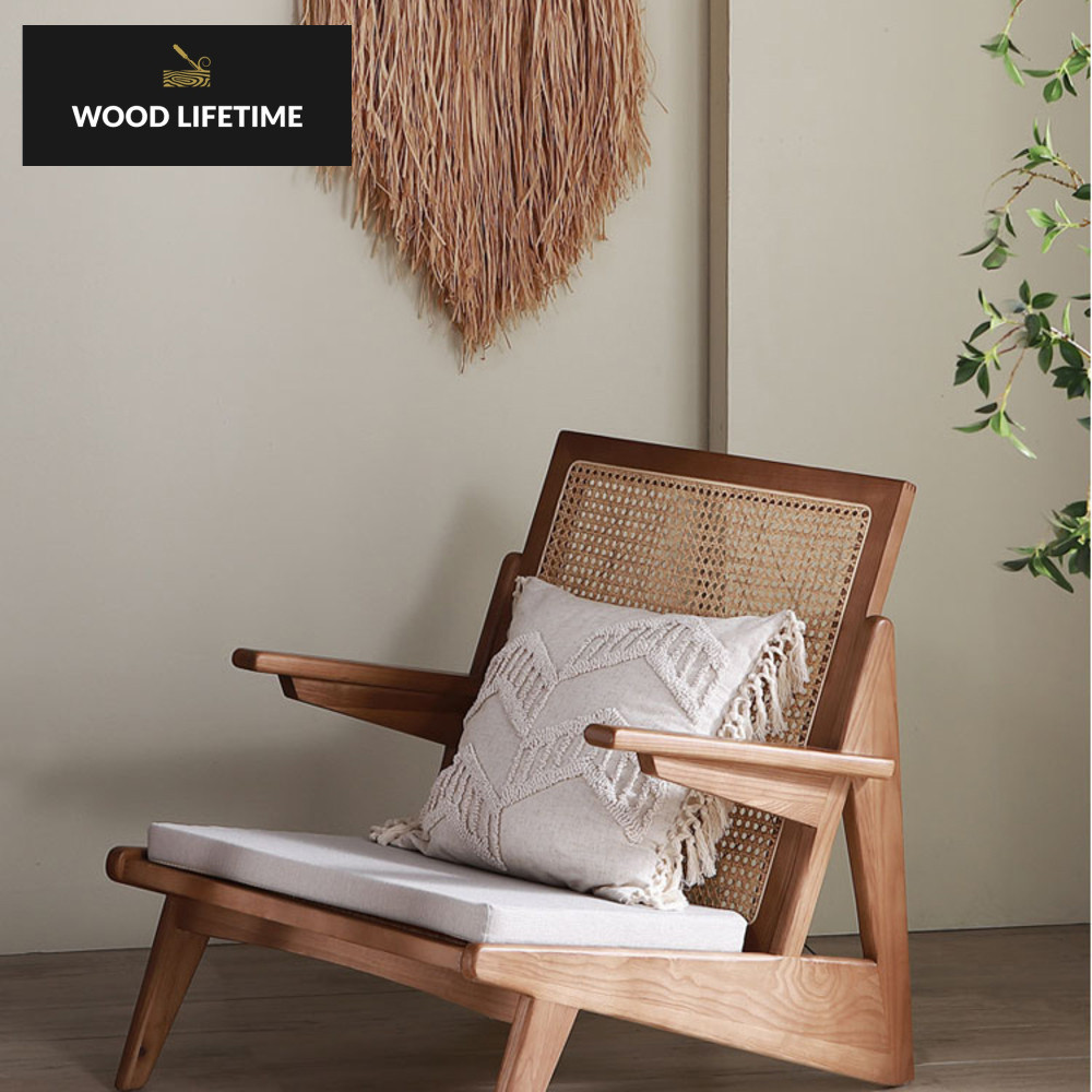 Gaya kuno tengah sofa tunggal orang, kayu keras rattan kangaroo, balkon kursi libur, kacang hitam wa