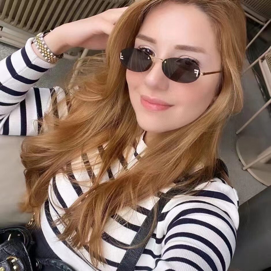 Jet 8115 Star Elegant Diamond Set Oval Male Letter "F" Frameless Sunglasses Female