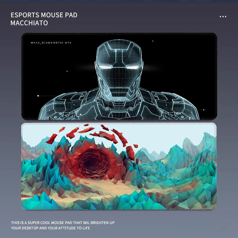 Line Art Iron Man Anime Mouse Pad Keyboard Pad Laptop Mouse Pad Gaming Non-Slip Base Design Thickene