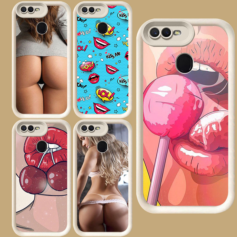 R111 Red Lips Hot Girl Casing untuk OPPO A12 F5 A12s A1K A12E A5S A3S F9 A5 F7 A7 Pro A11K Putih