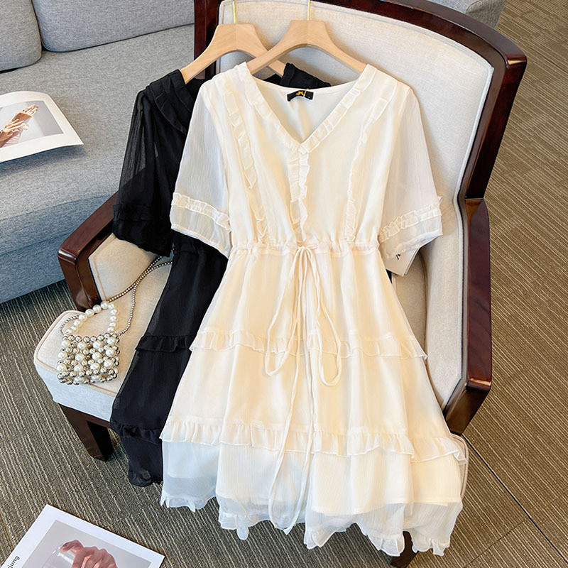 120-350 pounds oversized women's clothing, chubby MM minimalist French high-end cake dress, new for 