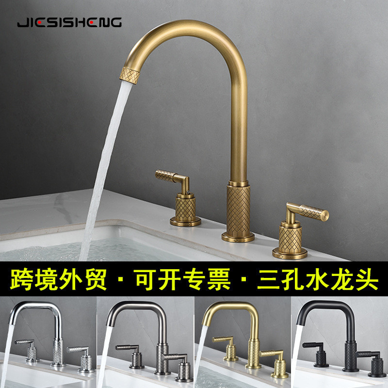 

Tiga lubang kamar mandi dipisah tipe dua tangan kolam tembaga penuh panas dan pendiam splash faucet tiga potong set