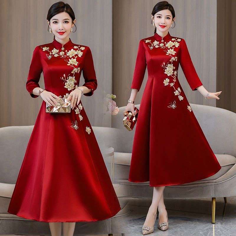 Asetat Asam Pernikahan Mother Dress Wedding Toast Dress Noble Temperamen Bordir Banquet Pernikahan