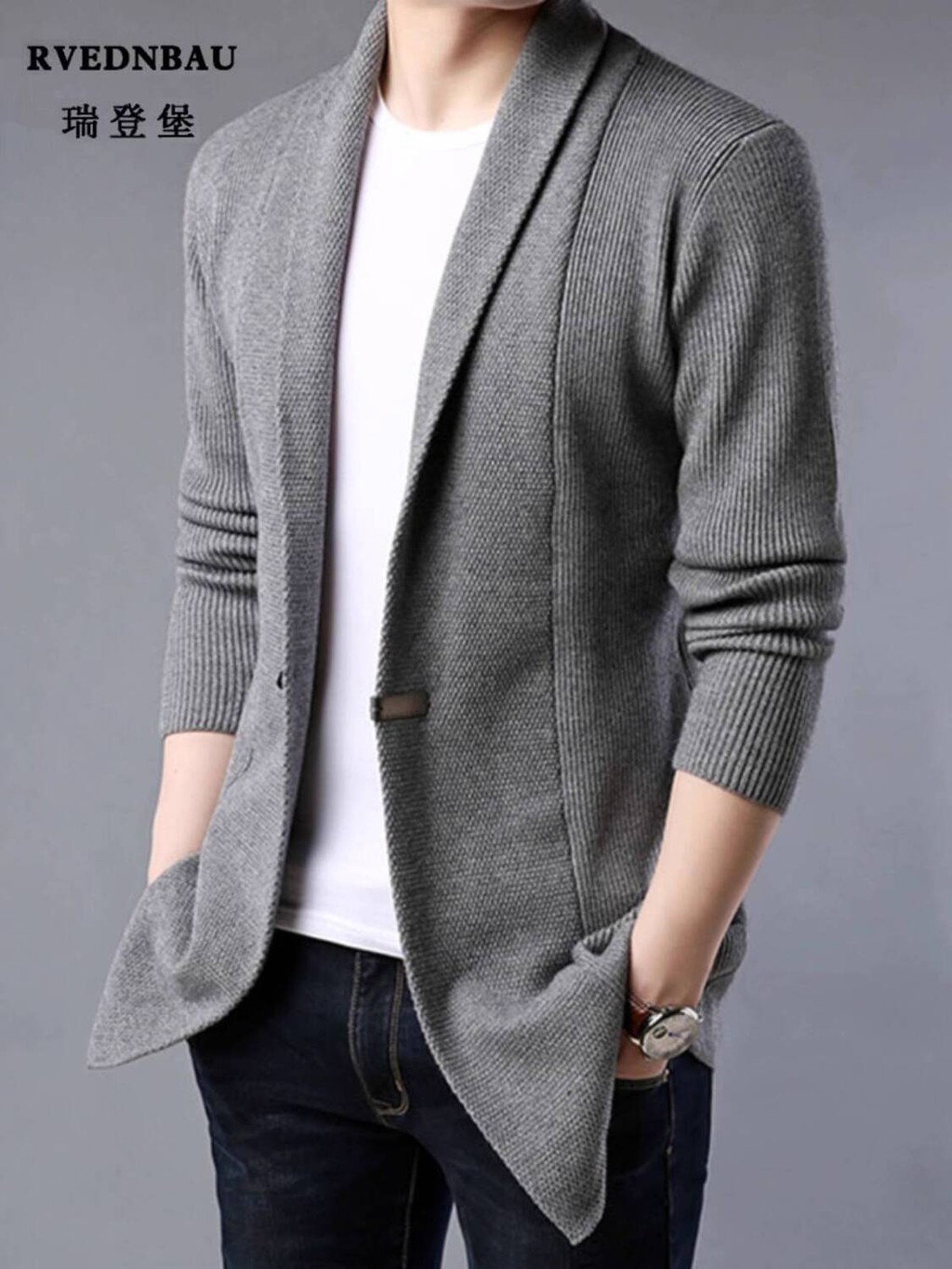 Kardigan Chic Korea Semi dan Musim Gugur untuk Pria, Jaket Sweater Tebal Panjang Sedang, Pakaian Raj