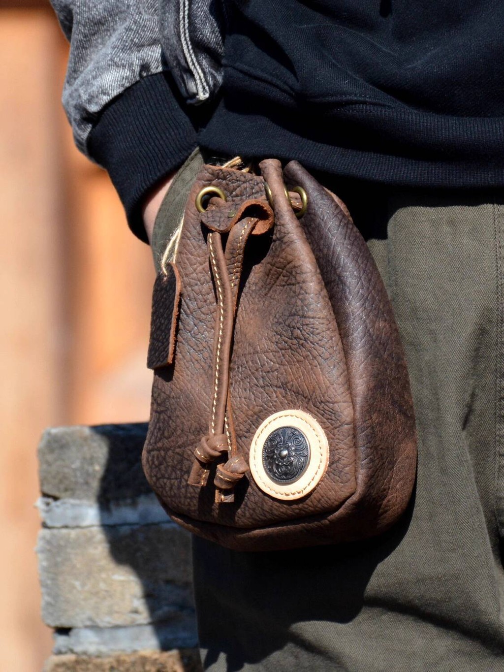 Pria Crazy Horse dengan Tali Serut Lapisan Atas Sapi Telepon Pinggang Sepeda Motor Tas Olahraga Kuli