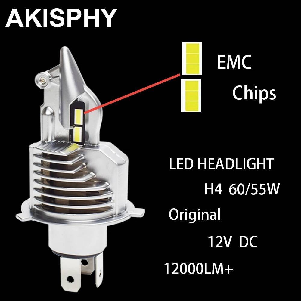 Bohlam Lampu Depan LED H4 Mobil 60/55W Lampu Sepeda Motor 12000LM HS1 Lampu Sorot Tinggi Rendah Hi/L