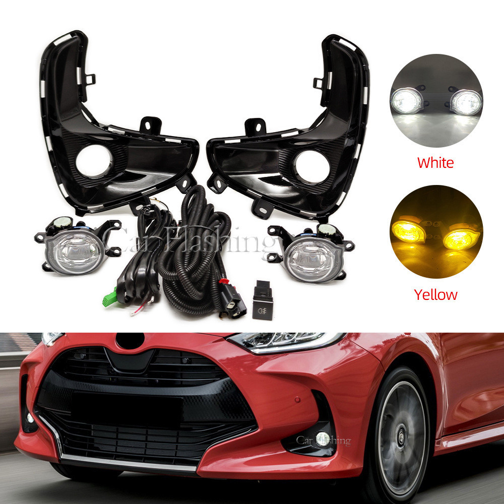 Lampu Kabut Fog Lamp Mobil  Tersesuai untuk Toyota 20-21 Y Yaris LED putih pengatur set frame lampu 