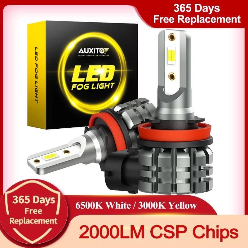 AUXITO 2Pcs H11 Bohlam Lampu Kabut H8 H9 H16 JP LED CSP 6500k Putih/3000k Kuning Emas 12V DRL Mobil