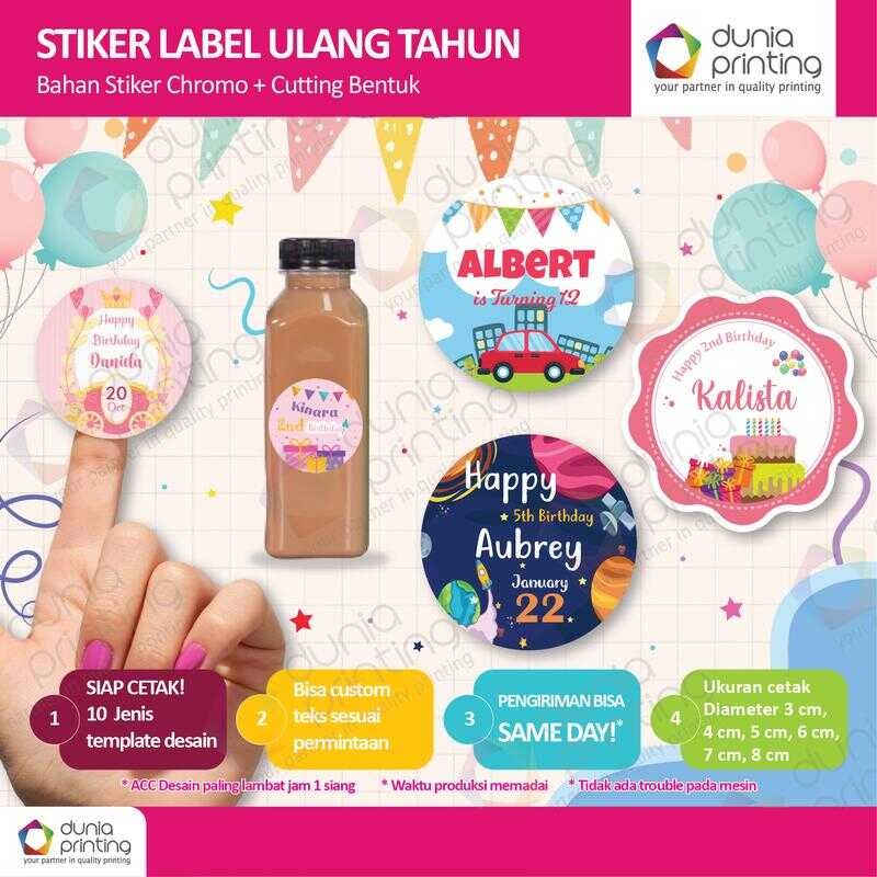 

Sticker Ulang Tahun Anak ukuran 3cm-4cm-5cm-6cm-7cm-8cm