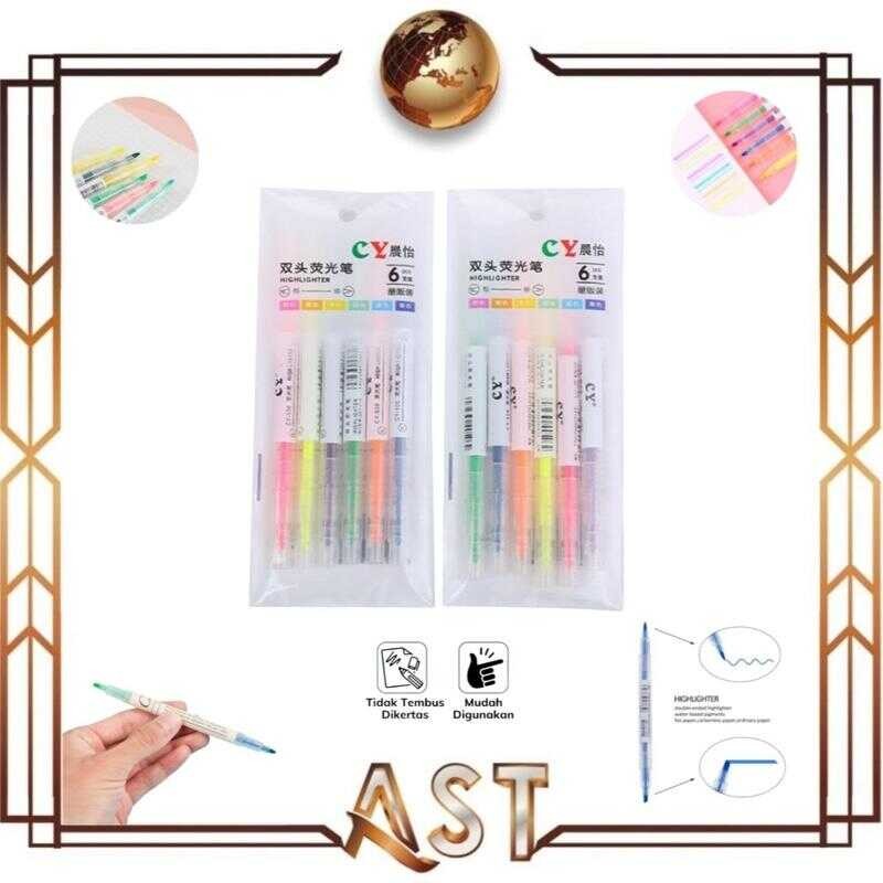 

( 1set isi 6 pcs ) Stabilo 2 sisi Pastel Diary pen Warna Highlighter Marker