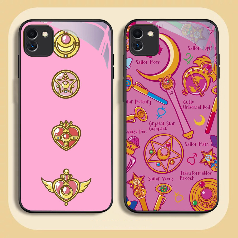 NC-67 Pink Heart Wand Sticker Kaca Glass Case Untuk Samsung A03 A04 A05 M04 F04 A04E Core