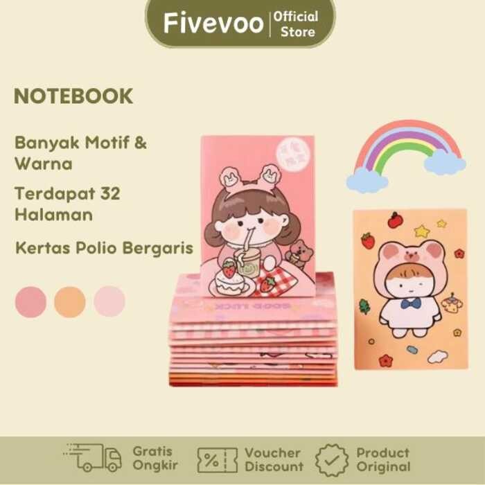 

FIVEVOO Mini Anak/ Buku Tulis/ Lucu/ Notebook Bergaris