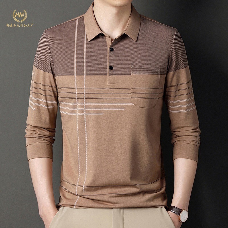 Kaos Polo Berkerah Pria Premium Original  Baju jari musim semi panjang ayah, kantong sungguhan atas,