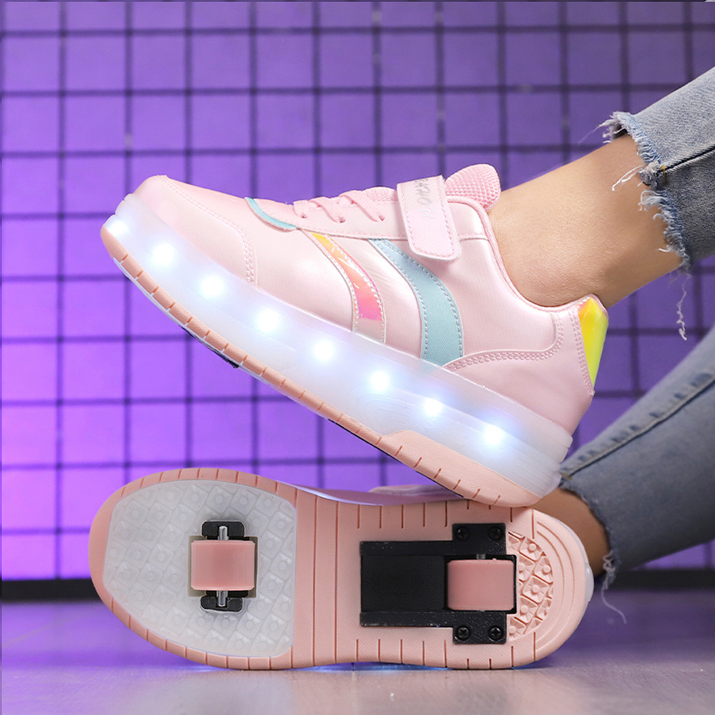 Sepatu Roda Roller Skating Shoes Anak  Dabu CD096 Ice Skating LED Rechargeable Double Wheel Roller S