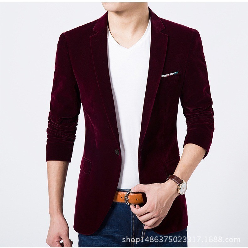 Setelan Jas Pria  Spring and Autumn Men's Slim Fit British Gold Velvet Small Edition Korea Trendy Mi