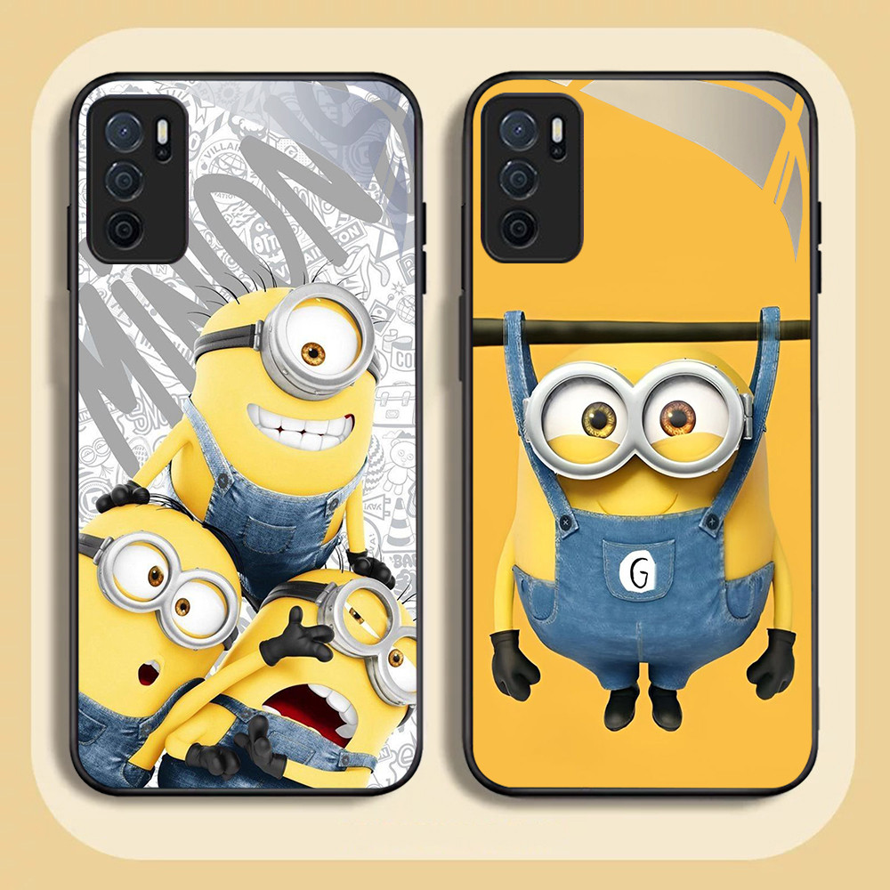 NC-58 Minions Kaca Glass Case Untuk OPPO A16 A16S A54S A95 A74 F19 F19S Reno 6 Lite