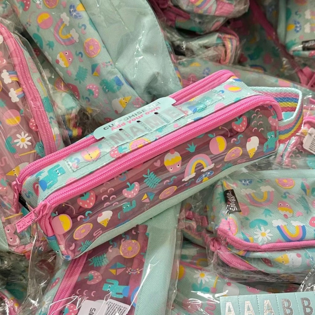 

Kotak pensil ritsleting Smiggle Australia dua lapis permen transparan multi-lapis kartu anak-anak b