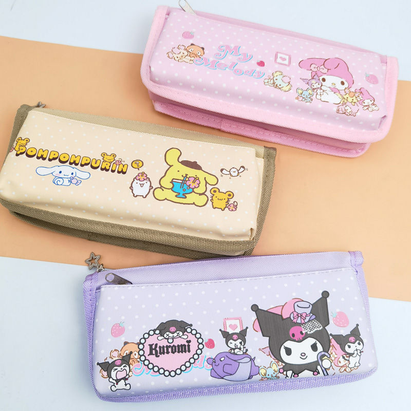 

Tas pensil Sanrio gadis kartun Jepang gadis cantik hati Kuromi Melody teks berlapis ganda anak-anak