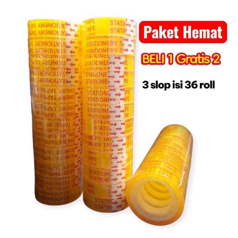 

Paket 3 Lusin Isi 36 Roll Isolasi Tipis 10 Yard Pita Kado Transparan Kertas