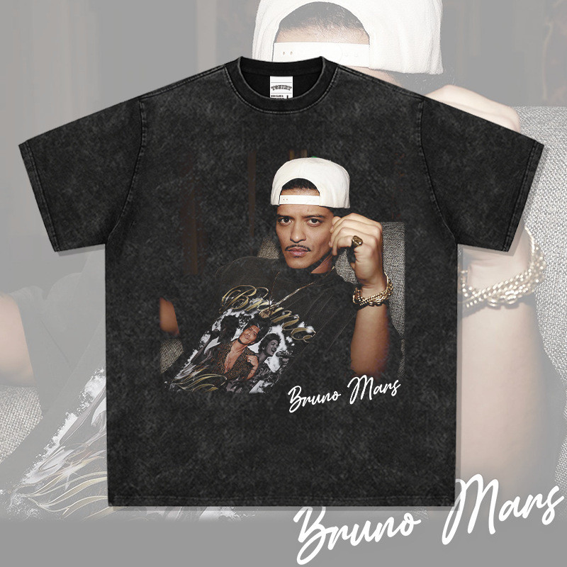 Bruno Mars Printed T-shirt Men's and Women's Trendy Brand Short Sleeve American Washed