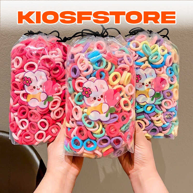 KFS  - IKAT RAMBUT ISI 200 PCS KUNCIRAN RAMBUT ANAK TALI RAMBUT ELASTIS MODEL DONAT MINI WARNA WARNI